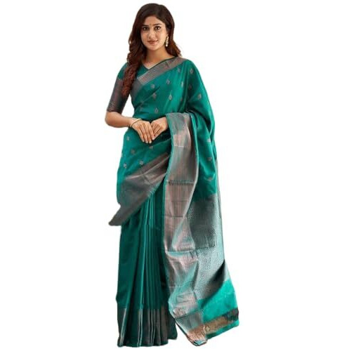 Yashika Women's Woven Banarasi Kanjivaram Cotton Silk Jaquard Saree (AZ-YS-OG-Bilal-Parent_Green)