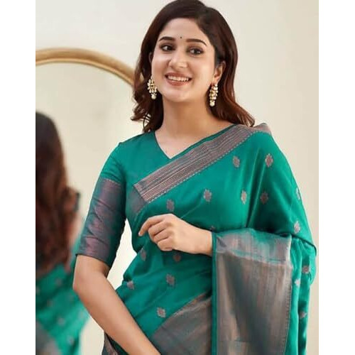 Yashika Women's Woven Banarasi Kanjivaram Cotton Silk Jaquard Saree (AZ-YS-OG-Bilal-Parent_Green)
