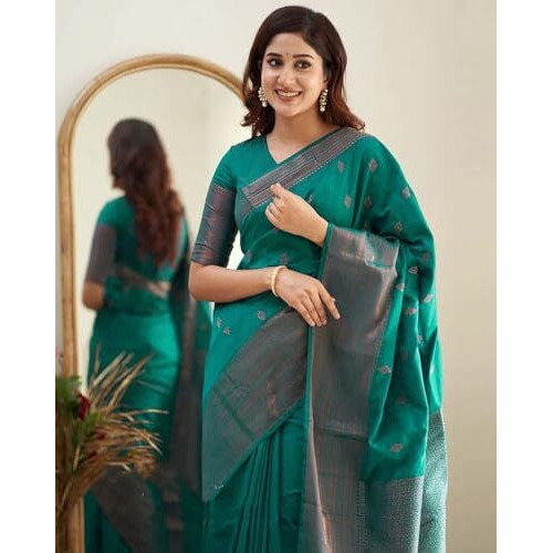 Yashika Women's Woven Banarasi Kanjivaram Cotton Silk Jaquard Saree (AZ-YS-OG-Bilal-Parent_Green)