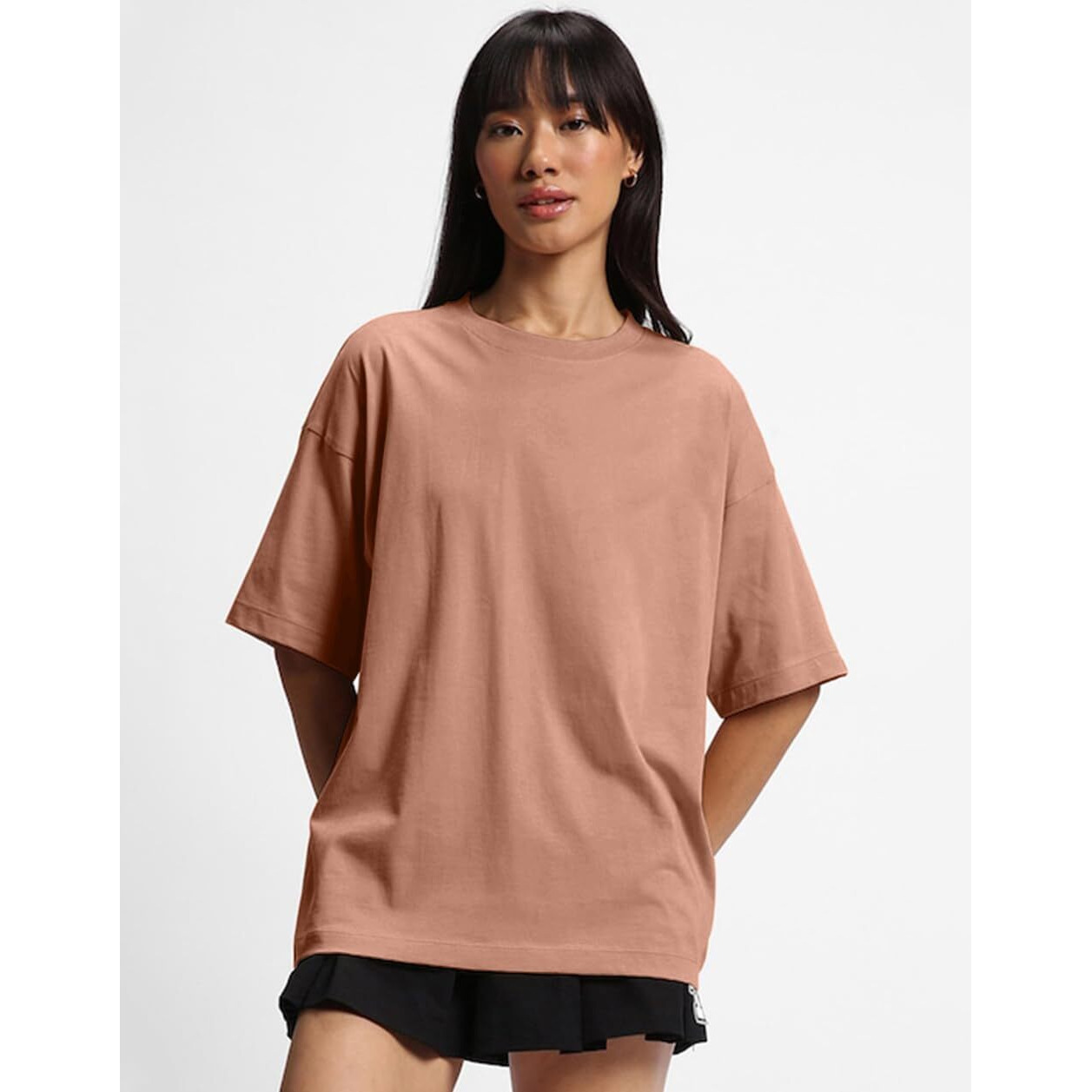 JUNEBERRY Pure Cotton Drop Shoulder Oversized Baggy Fit Half Sleeve Plain Solid Round Neck Multicolor T-Shirt for Women & Girls (Pack of 3) (PO3_OS_J_BK_SW_CR_M)