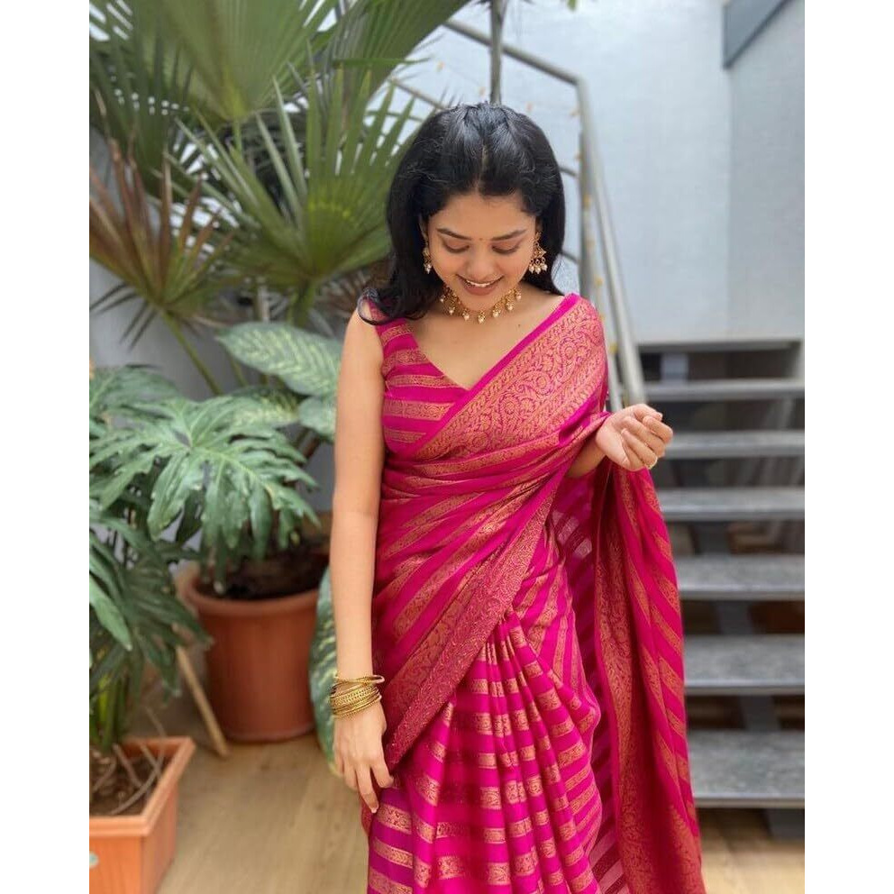 Yashika Women's Fancy Banarasi Kanjivaram Art Silk Saree with Blouse Pieces||Dark Pink Coloured Kanjivaram Saree|| AZ-YS-OG-ASHOKA PINK