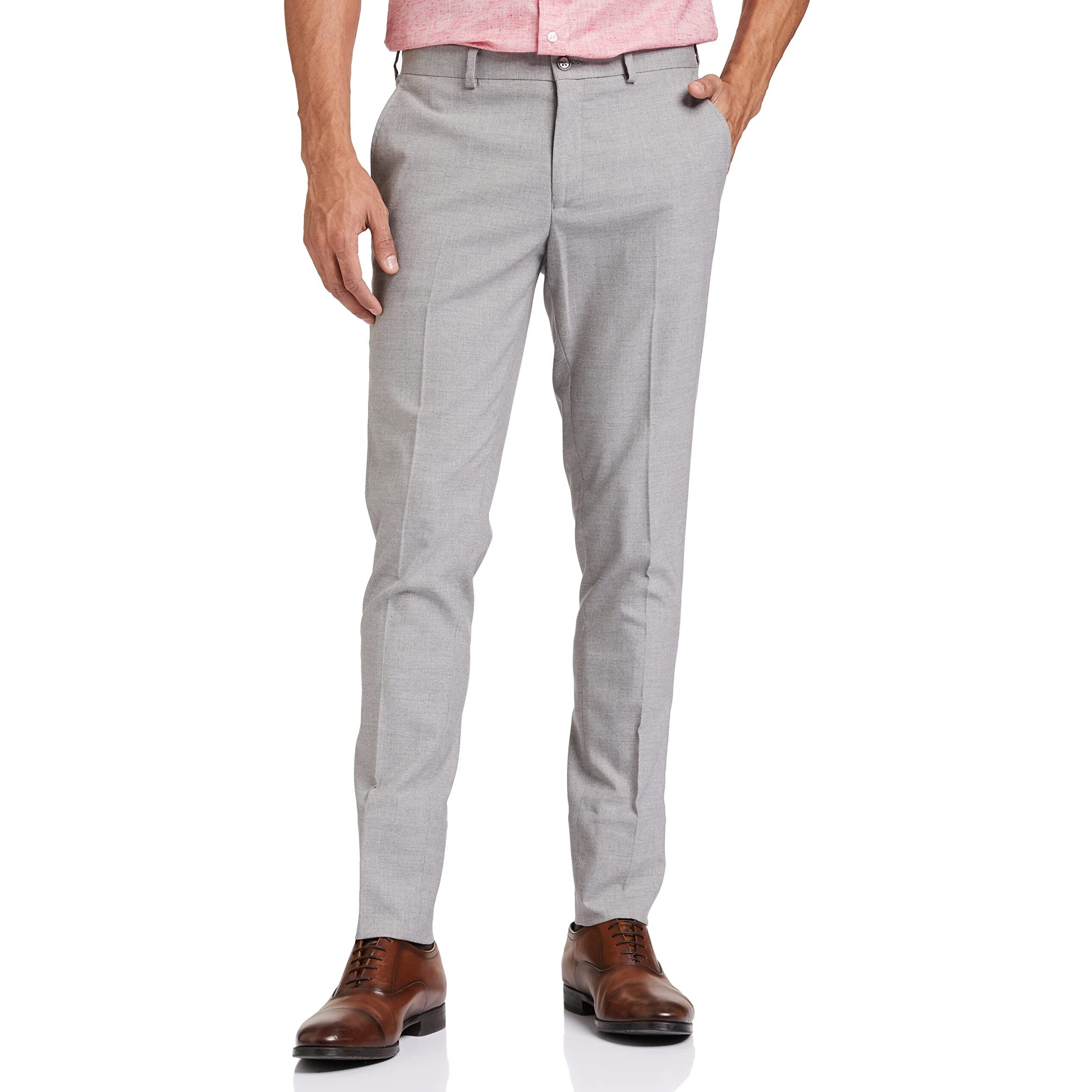 Amazon Brand - Symbol Men's Stretchable Formal Pants | Trousers (Slim Fit) (Light Grey_32)