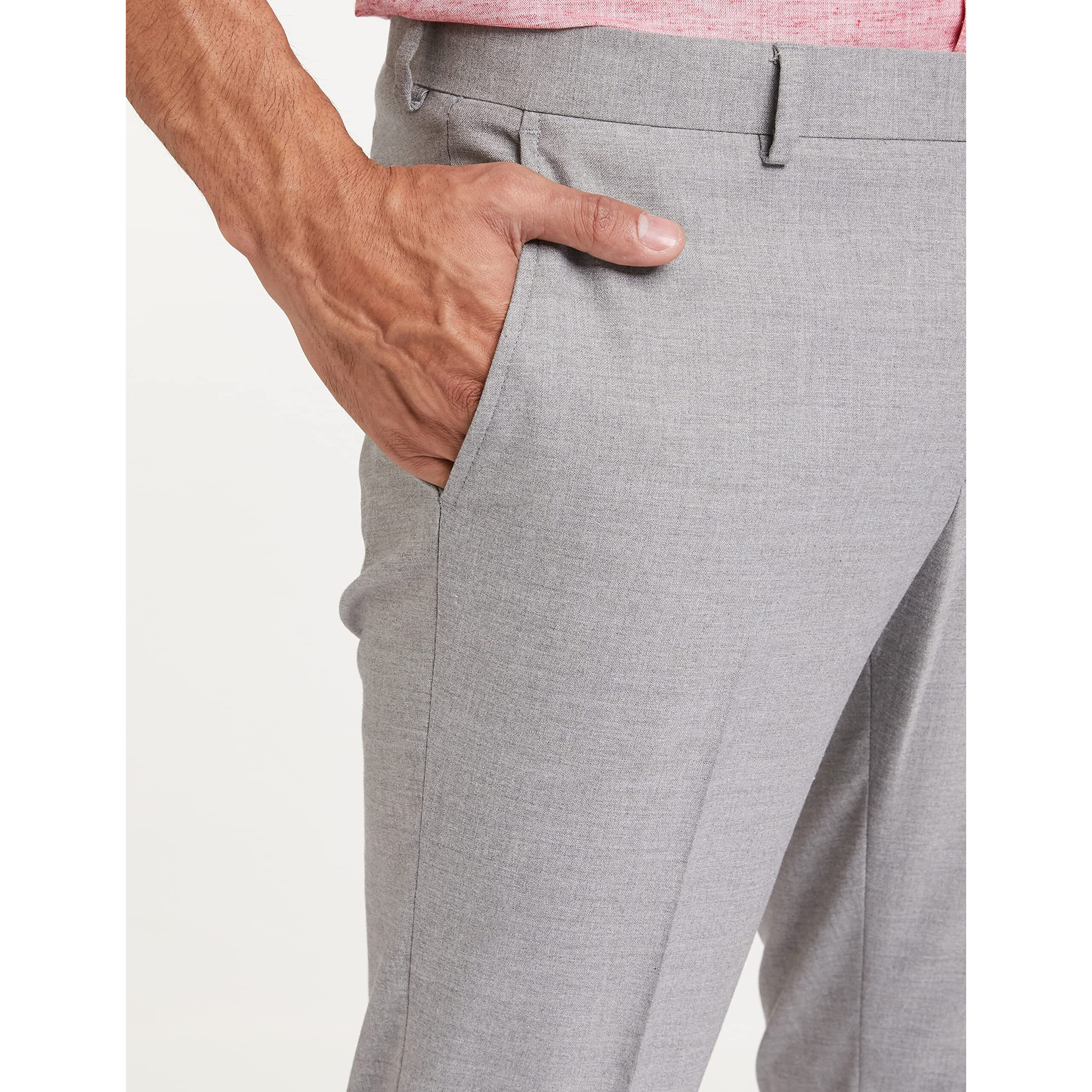 Amazon Brand - Symbol Men's Stretchable Formal Pants | Trousers (Slim Fit) (Light Grey_32)