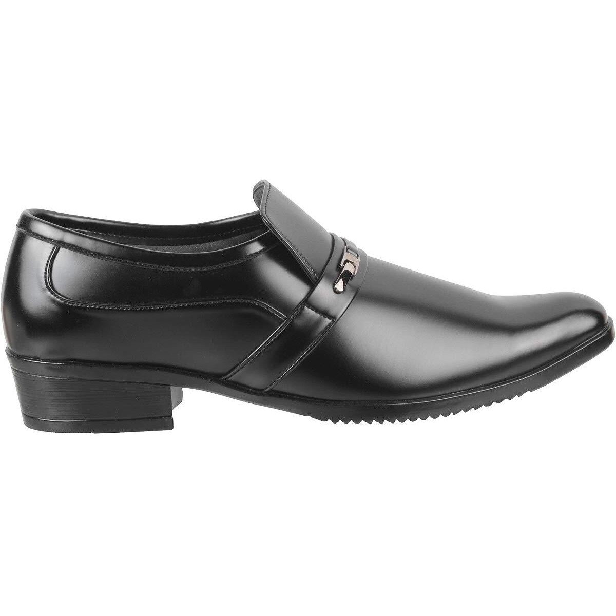 Mochi Men's Black Leather Glossy Slip-on Metal Detail Stylish Moccasin UK/9 EU/43 (19-6388)