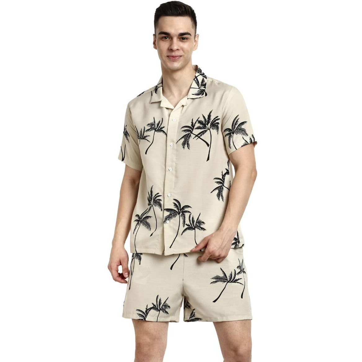 DHRUVI TRENDZ Mens Rayon Co-Ord Set Regular Fit Night Dress (DT-MS-6099&SH-171_OffWhite_XL)