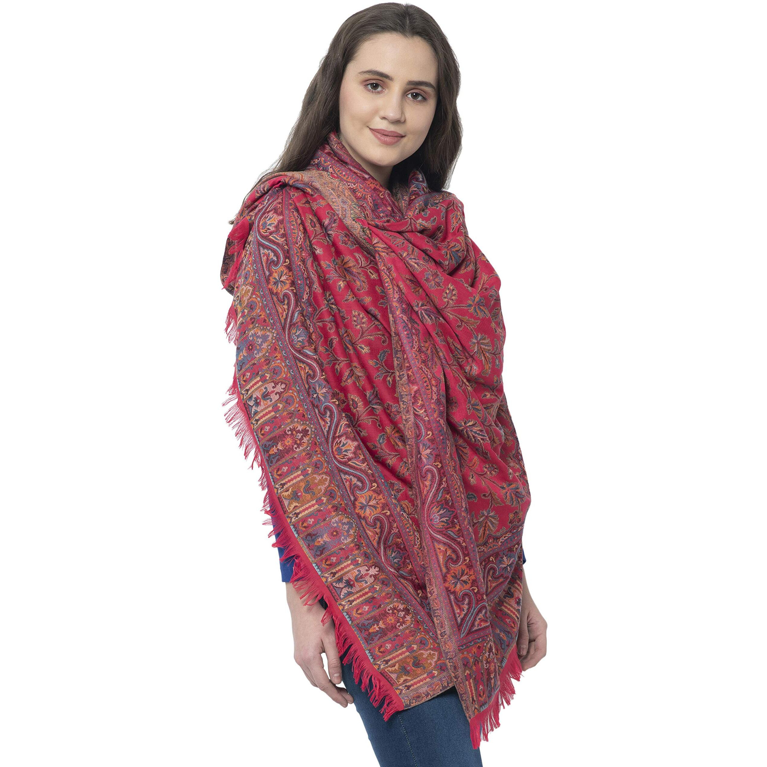 Weavers Villa Women's Pashmina Wool Kani Weave Shawls, Wraps Pink, 100cm x 200cm