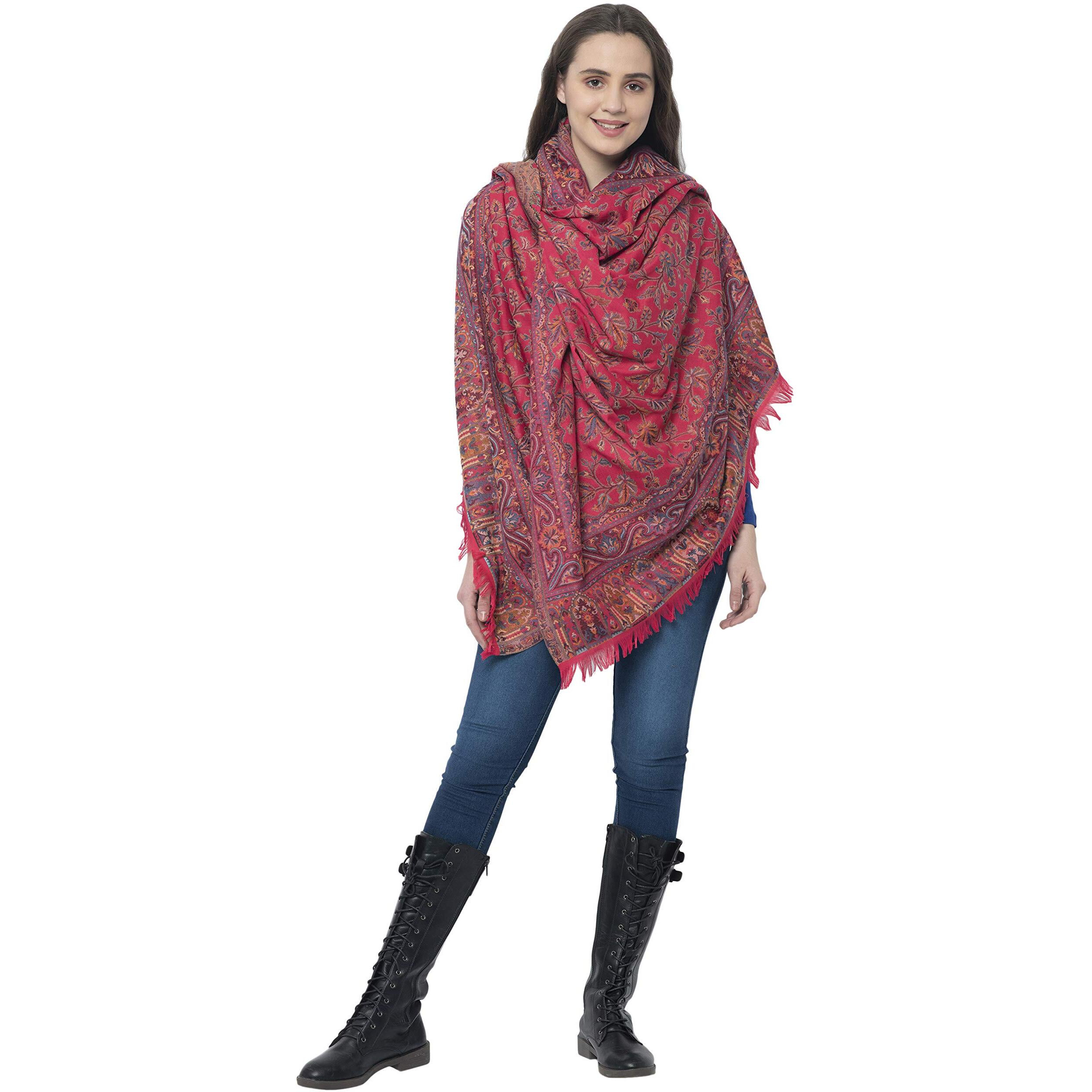 Weavers Villa Women's Pashmina Wool Kani Weave Shawls, Wraps Pink, 100cm x 200cm