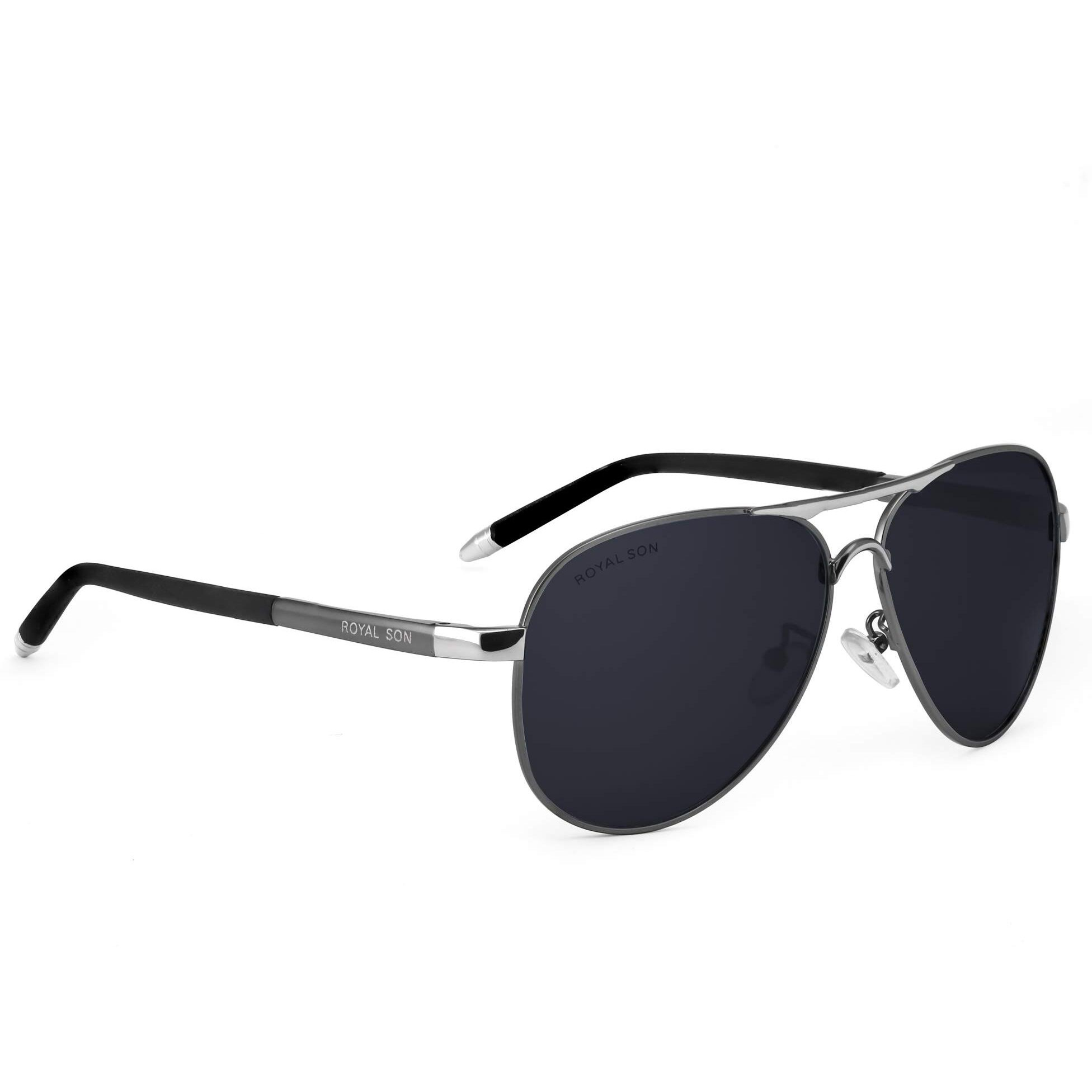 ROYAL SON Unisex Adult Aviator Polarization Sunglasses C1 Silver Frame, Black Lens(L) - (Pack Of 1)
