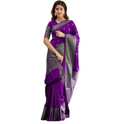 Yashika Women's Woven Banarasi Kanjivaram Cotton Silk Jaquard Saree (AZ-YS-OG-Bilal-Parent_Purple)