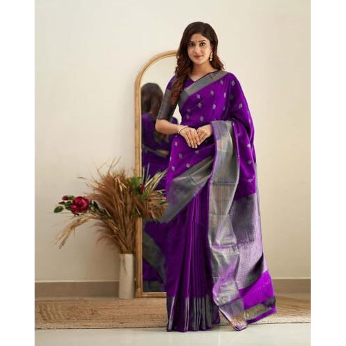 Yashika Women's Woven Banarasi Kanjivaram Cotton Silk Jaquard Saree (AZ-YS-OG-Bilal-Parent_Purple)