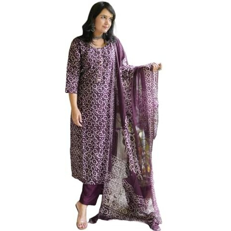 Alvami Women A-Line Kurta and Pant Set with Dupatta (XXL) Wine