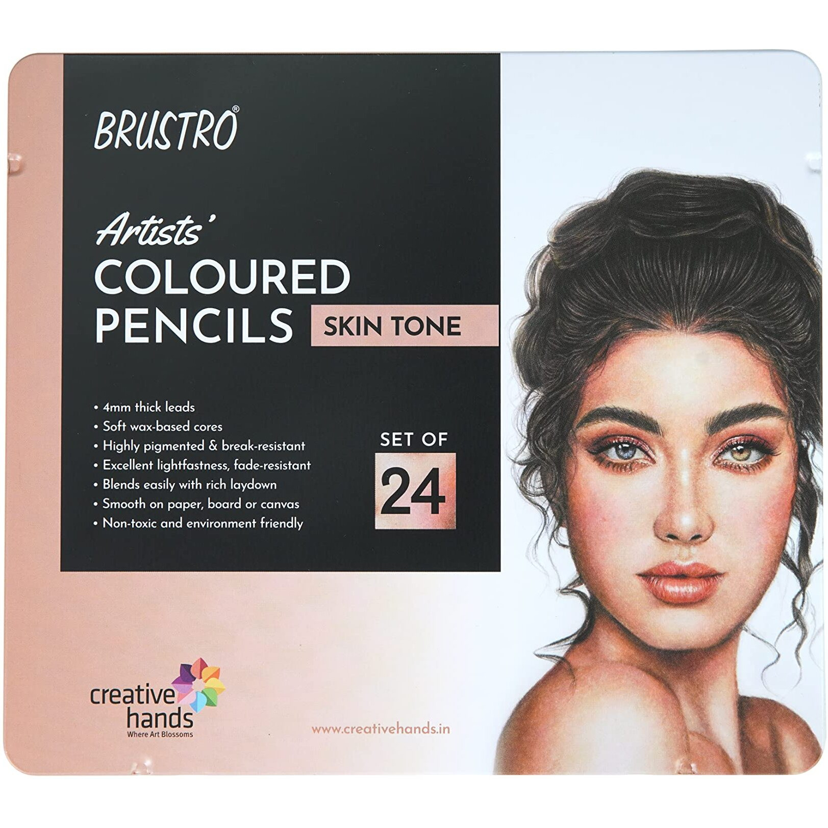BRUSTRO Artist's Colour Pencil Skin Tone| Set of 24 (in an Elegant tin Box) | Ideal for Coloring, Vibrant shades, human face, Break & Fade resistant, DIY Art,Highly Pigmented, Mandala, Portrait