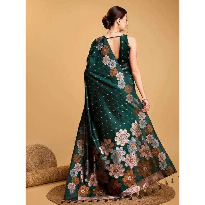 C J Enterprise Women's Banarasi Saree Pure Kanjivaram Silk Saree Soft Design Wear Pattu Sarees Latest Cotton With Blouse Piece Kanchipuram for Wedding sadi new ladies 2025 (Champa-51) (Green)