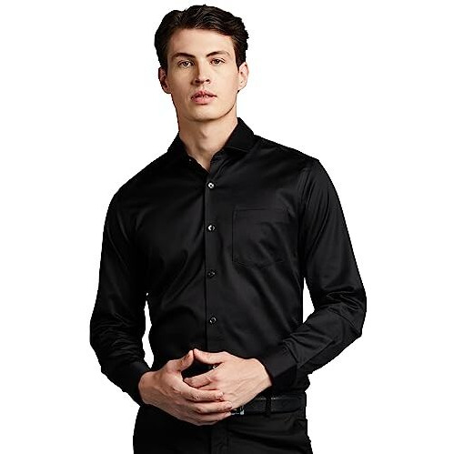 Symbol Premium Men's Wrinkle-Resistant Regular Fit Cotton Formal Shirt (SS23-SMP-FS-01_Black_40)