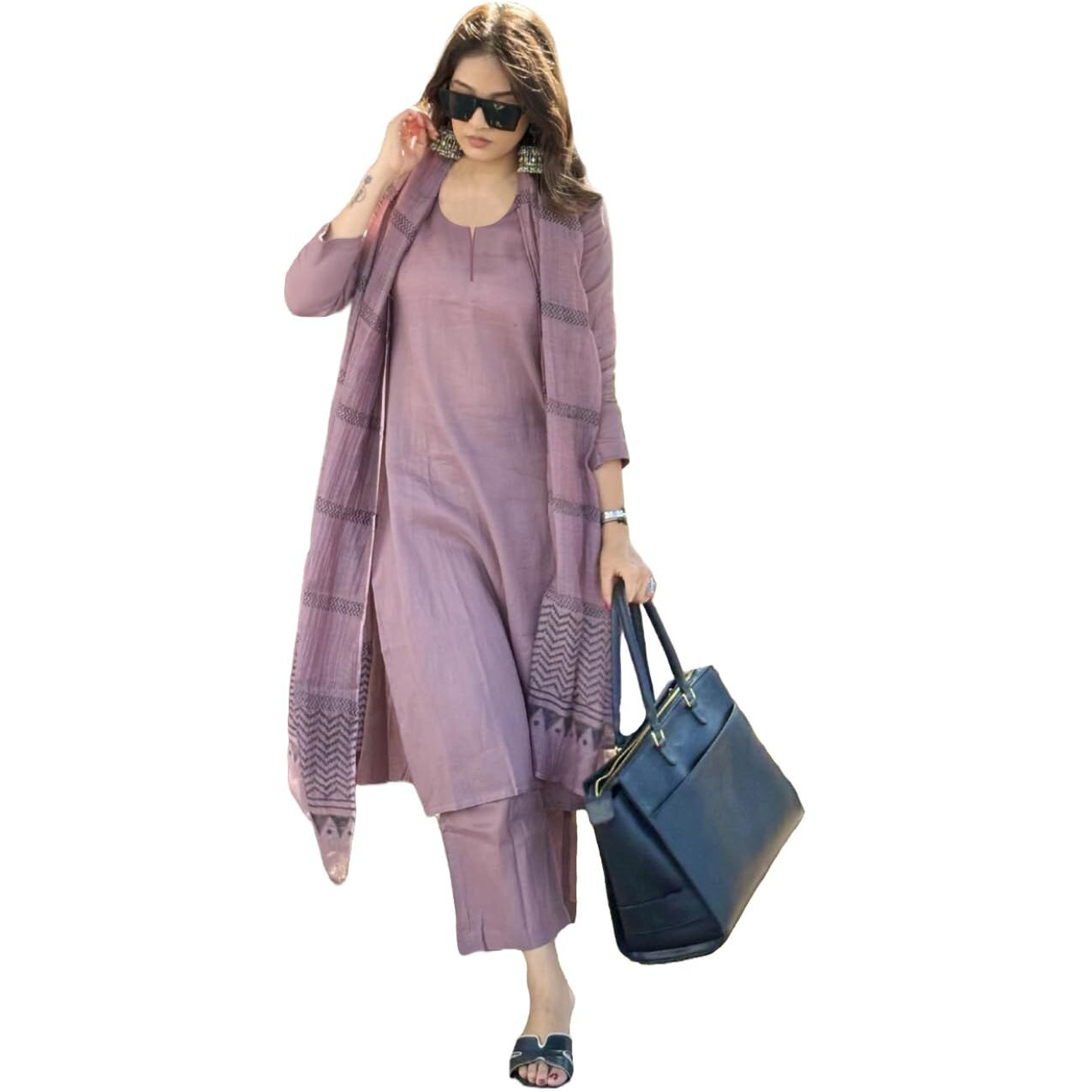 GoSriKi Women's Rayon Blend Straight Solid Kurta with Pant & Dupatta (Raja Saab Purple-VKS01-GS_4XL_Purple_XXXX-Large)