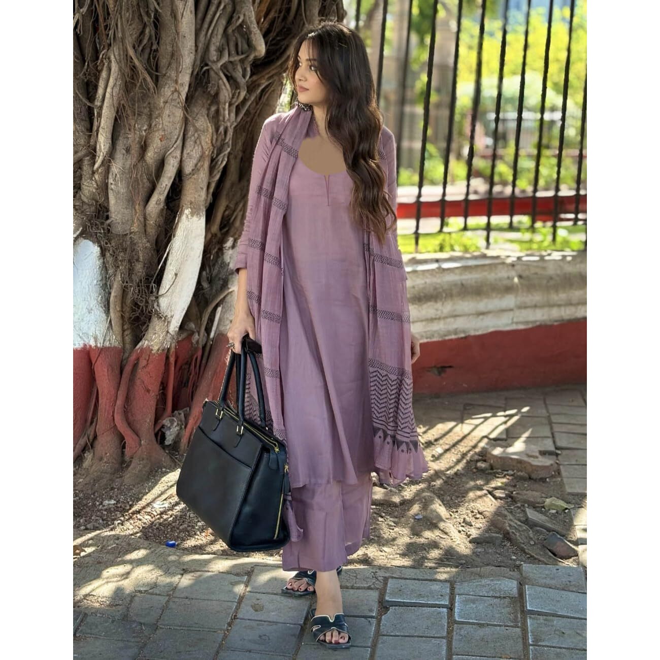GoSriKi Women's Rayon Blend Straight Solid Kurta with Pant & Dupatta (Raja Saab Purple-VKS01-GS_4XL_Purple_XXXX-Large)