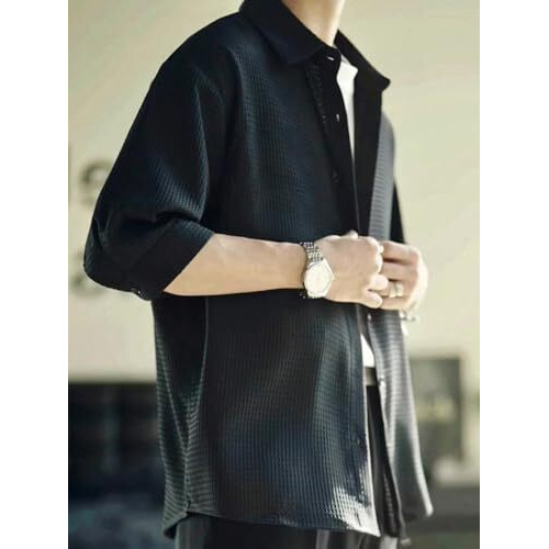 Leriya Fashion Textured Shirts For Men || Casual Shirt For Men || Shirt For Men|| Men Stylish Shirt || Men Fancy Shirt || Men Full Sleeve Shirt || Plain Shirts For Men (Medium, Black)