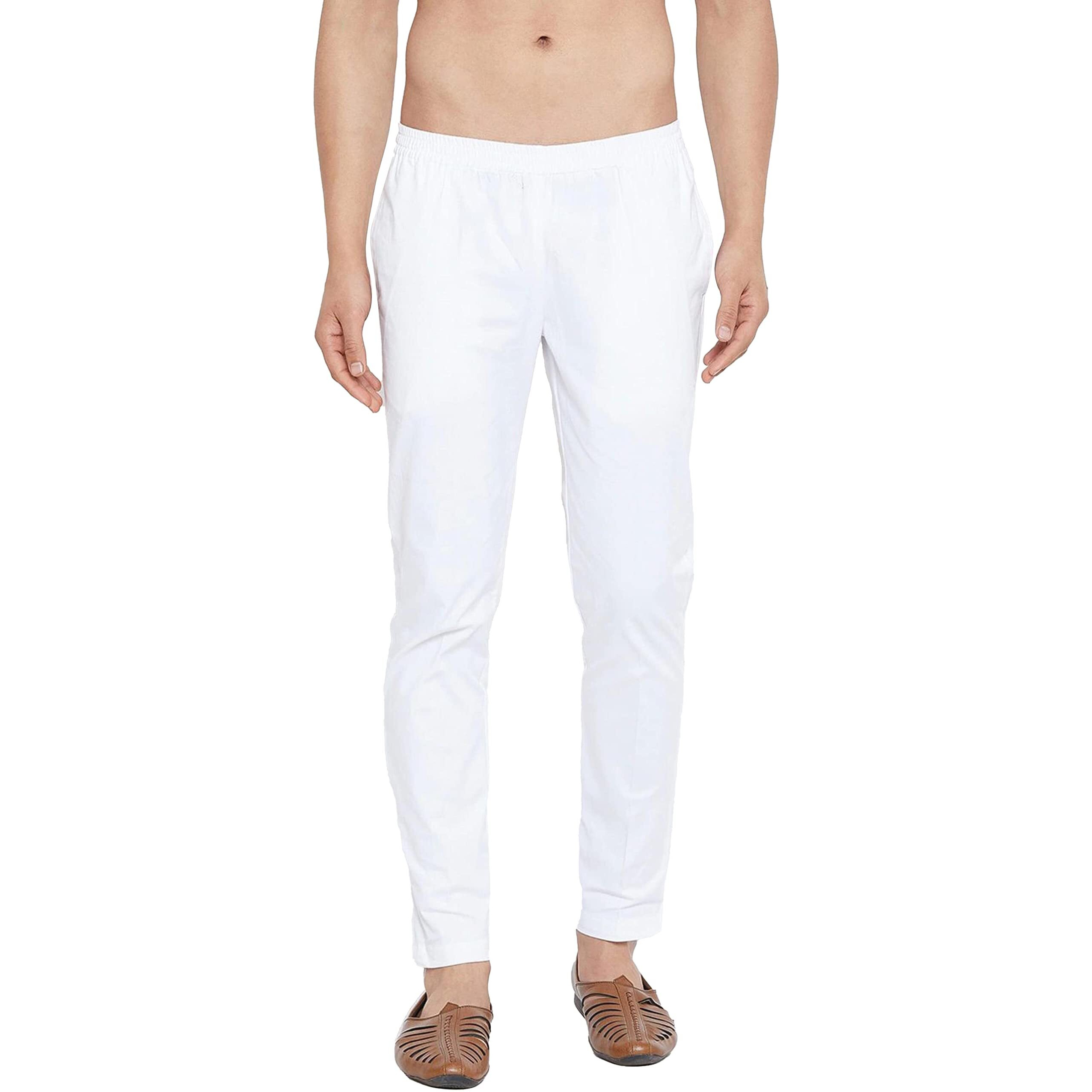 See Designs White Cotton Regular Fit Pyjamas N Elasticated Waistband_SDPJ100M