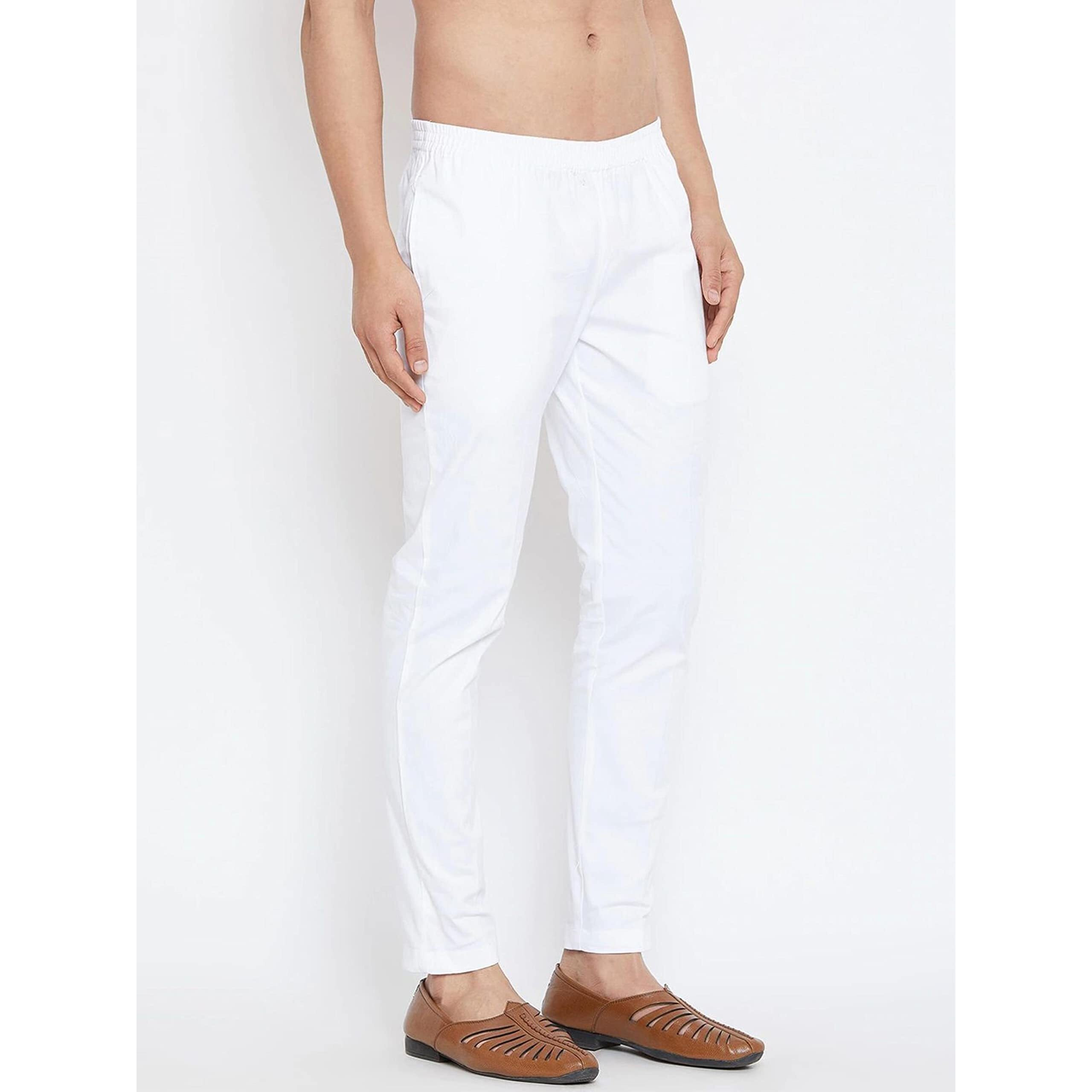 See Designs White Cotton Regular Fit Pyjamas N Elasticated Waistband_SDPJ100M