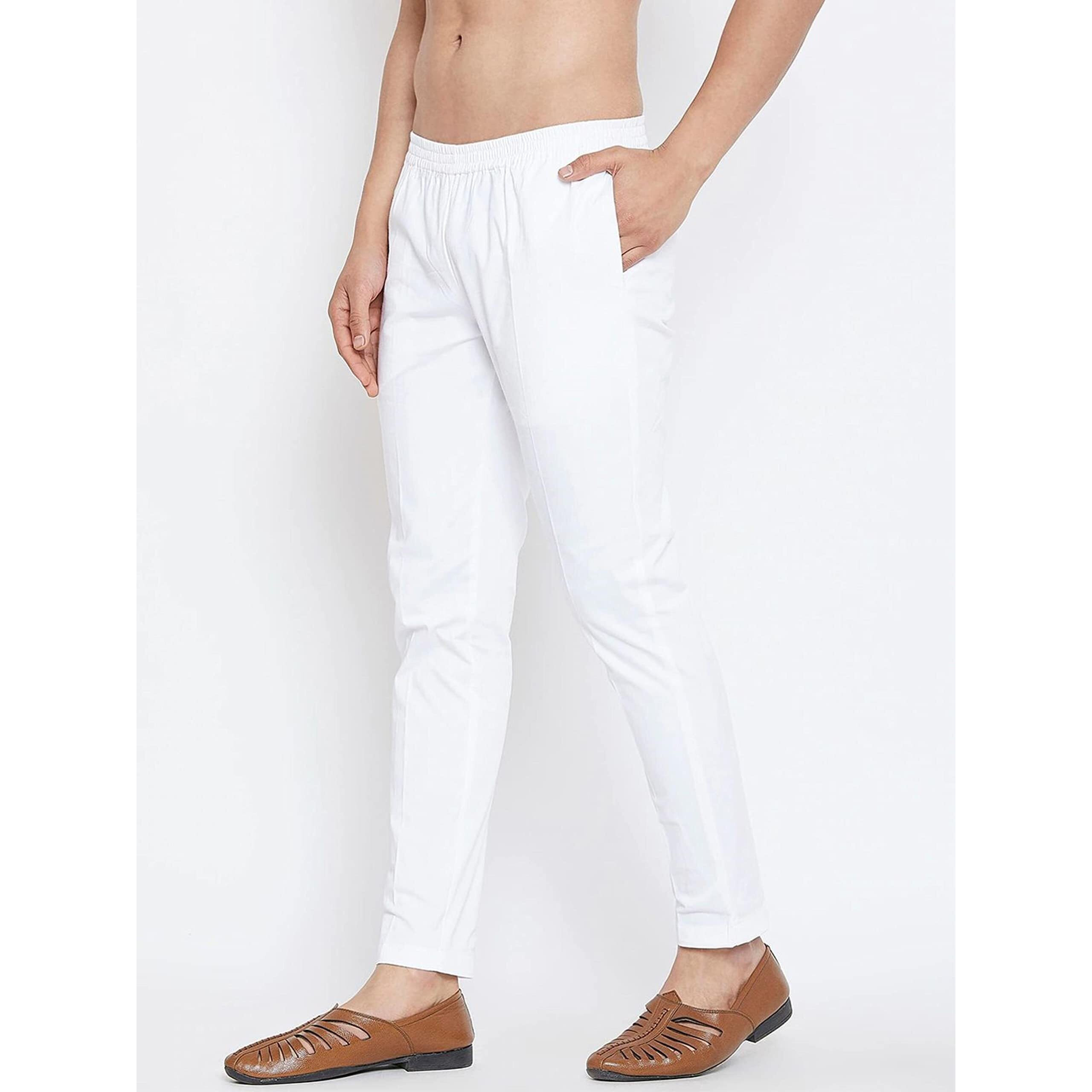See Designs White Cotton Regular Fit Pyjamas N Elasticated Waistband_SDPJ100M