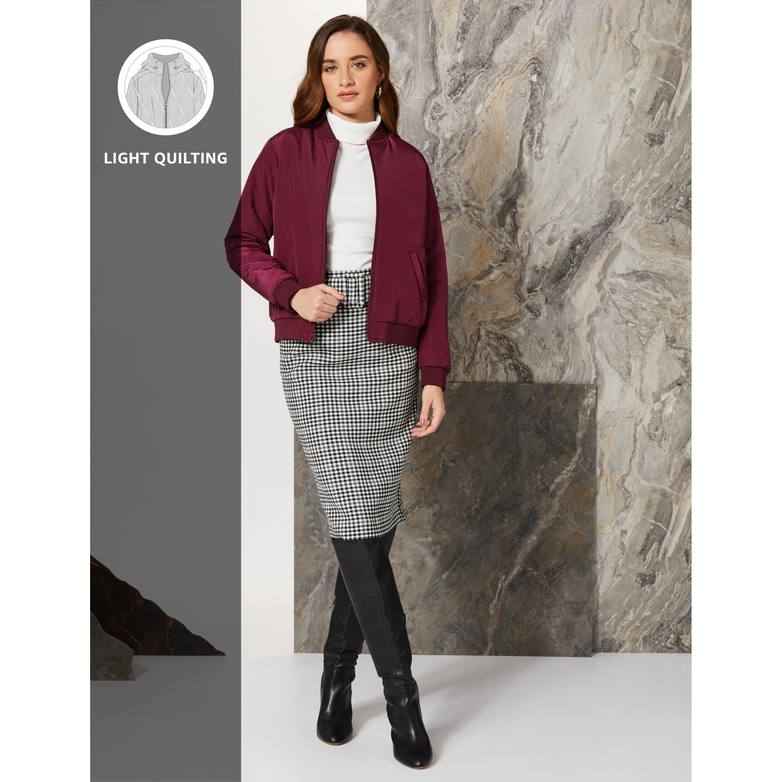 Amazon Brand - Symbol Women's Bomber Polyester Jacket (SB-AW22WJKT-301_Red_Medium)