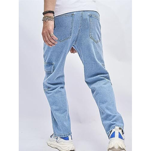 GRECIILOOKS Regular Cargo Pant Baggy Loose Fit | Cotton Jeans for Men (GL-MJ-01_Blue_28)