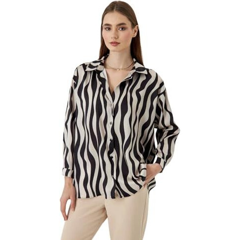 GRECIILOOKS Women's Striped Regular Fit Shirt (GL-W1962_Blue XL)