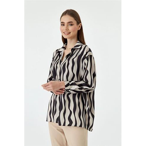 GRECIILOOKS Women's Striped Regular Fit Shirt (GL-W1962_Blue XL)