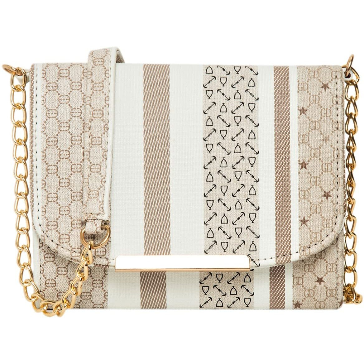 ADISA Women Girls Stripes Cross Body Sling Bag (SL5100-BEI_Beige)