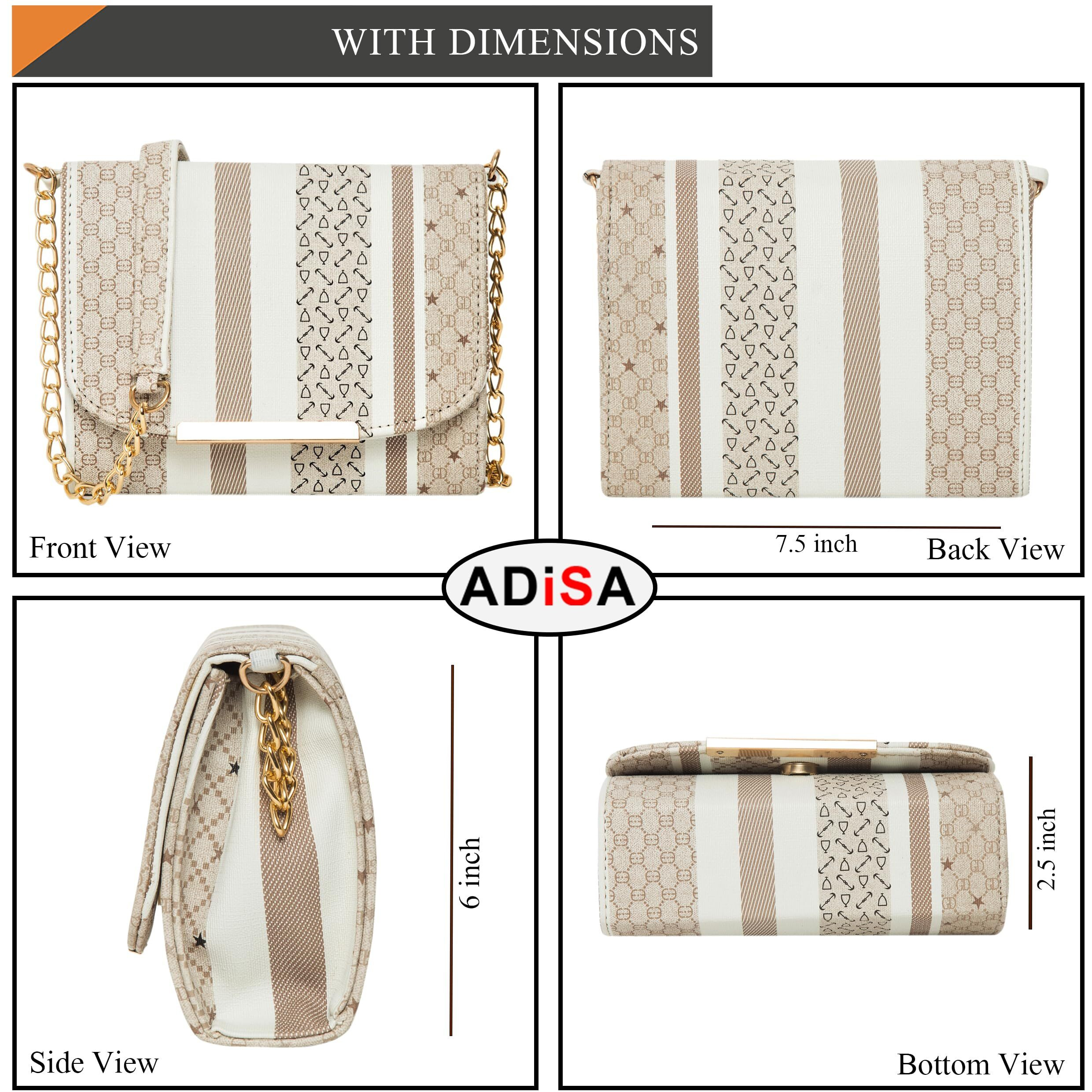 ADISA Women Girls Stripes Cross Body Sling Bag (SL5100-BEI_Beige)