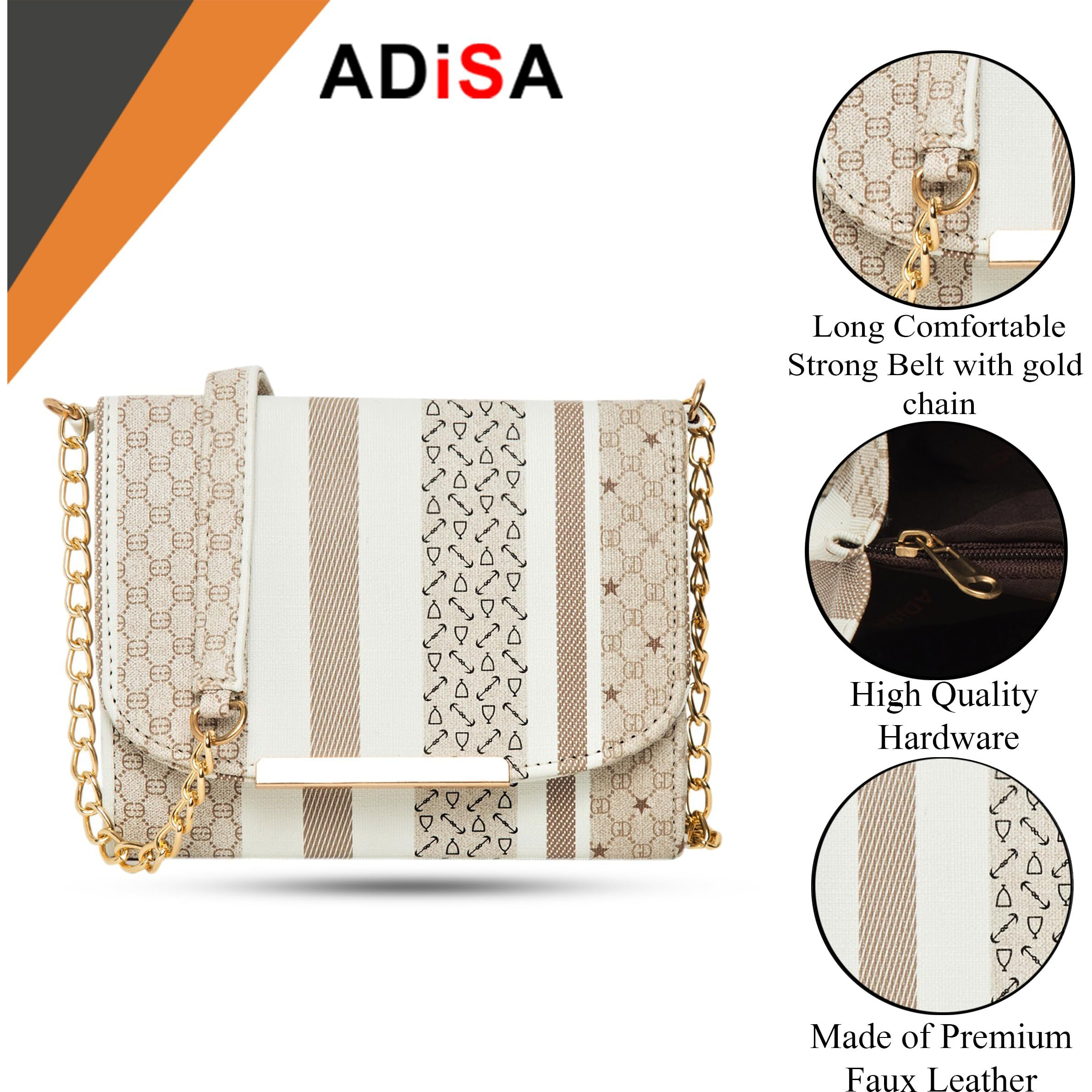 ADISA Women Girls Stripes Cross Body Sling Bag (SL5100-BEI_Beige)