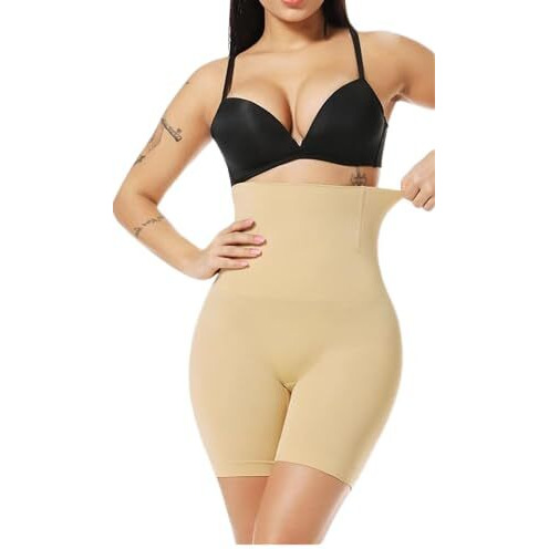 KROYWEN Women's Tummy Tucker High Waist Shapewear with Anti Rolling Strip Panties Shapewear (Free-Size) (Skin)