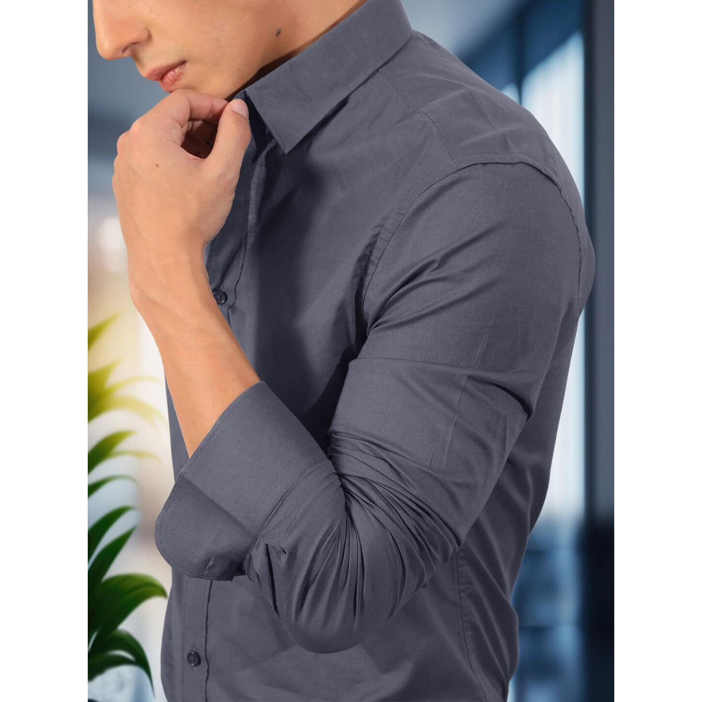 Pinkmint Mens Long Sleeve Button Down Shirt for Men Collared Casual Formal Soild Shirt
