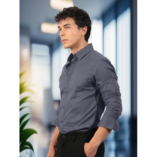 Pinkmint Mens Long Sleeve Button Down Shirt for Men Collared Casual Formal Soild Shirt