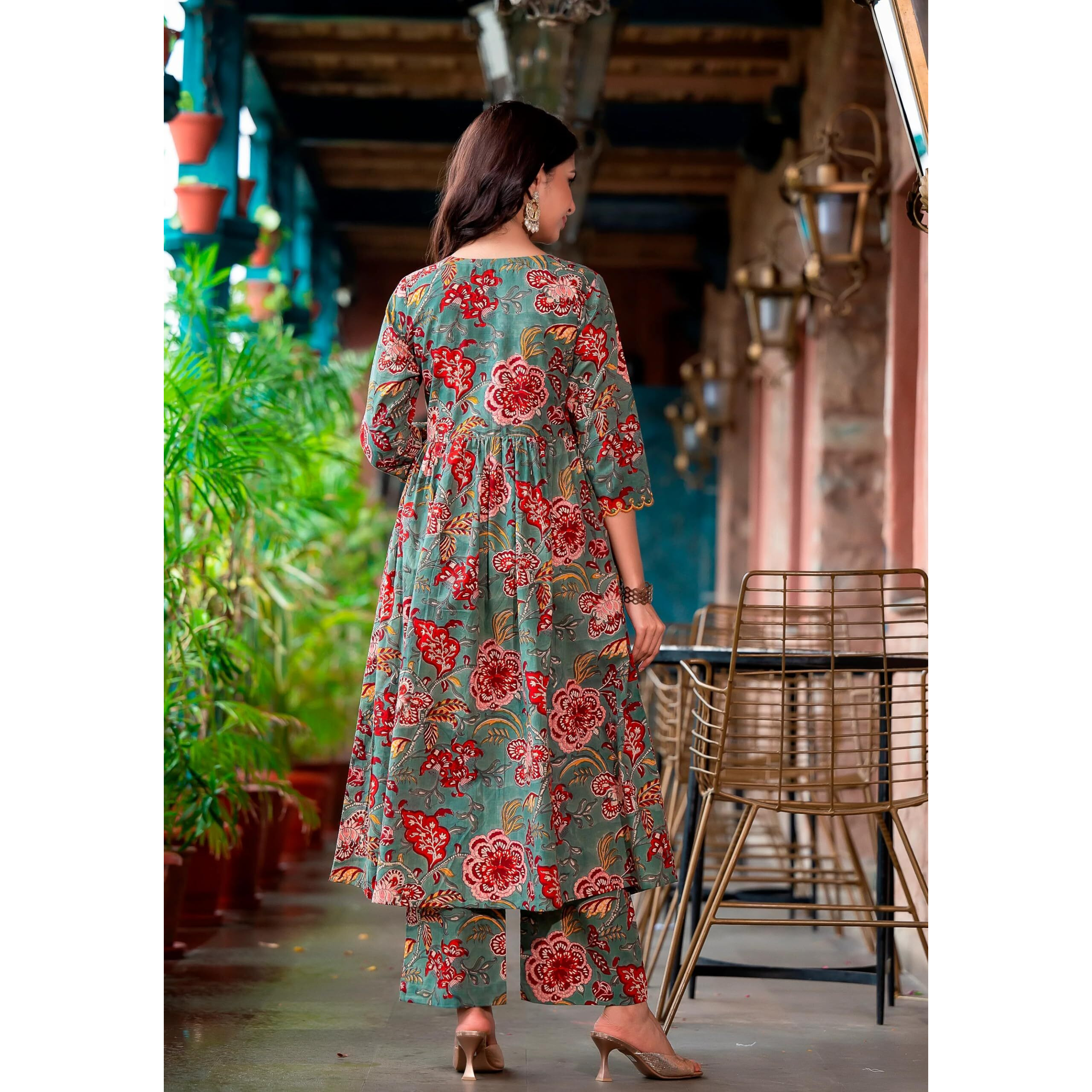 KLOSIA Women Floral Printed Anarkali Kurta and Pant Set with Dupatta | Kurta Set | Ethnic Set | Dupatta Set | (Medium) Light Blue