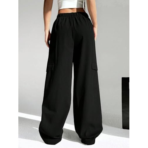 GRECIILOOKS Cotton HIGH Waist Cargo Trousers for Women (GL-TR1043-S-BLACK)