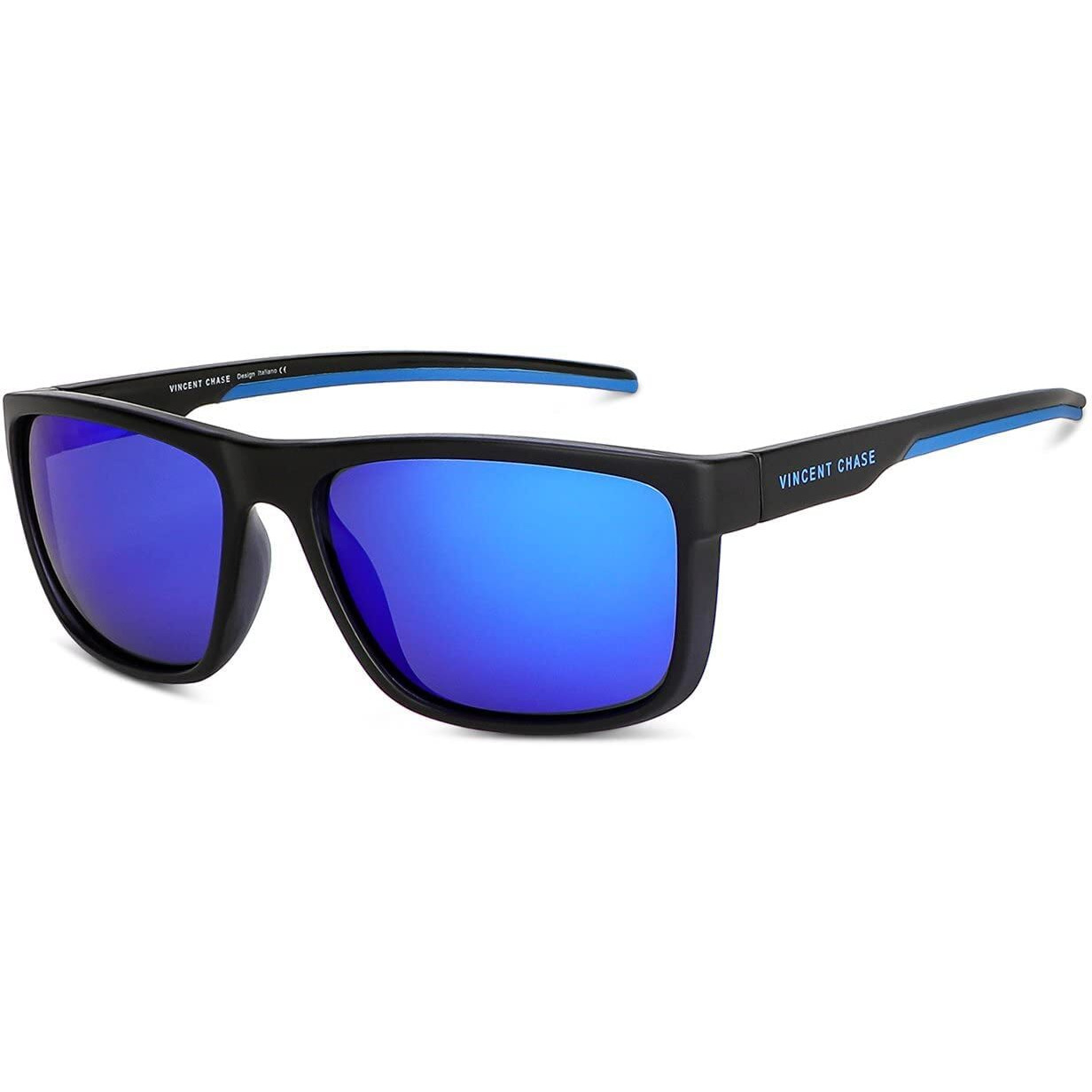 VINCENT CHASE EYEWEAR By Lenskart | Blue Black Full Rim Rectangle Stylish Sunglasses | Polarized and UV Protected | For Men and Women | Large | VC S14122-Pack of 1