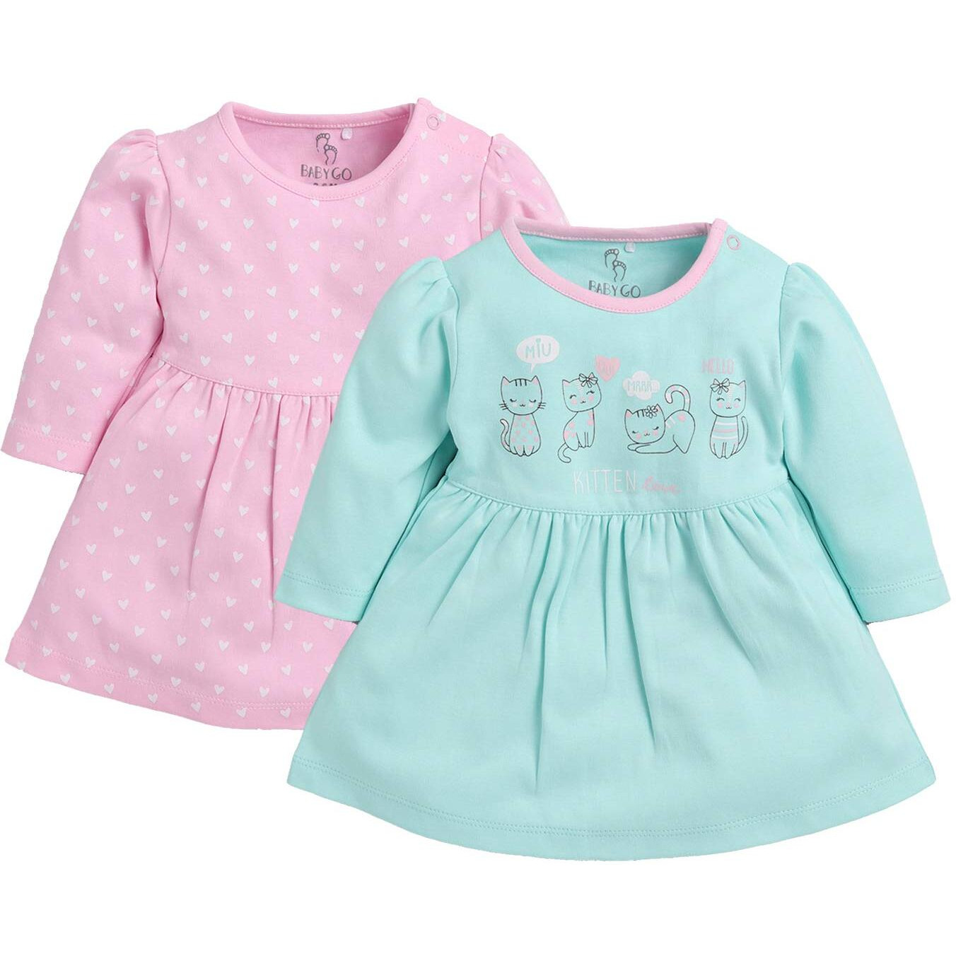 BABY GO Full Sleeve Regular Round Neck A Line Frocks for Baby Girls (Pack of 2) Pink