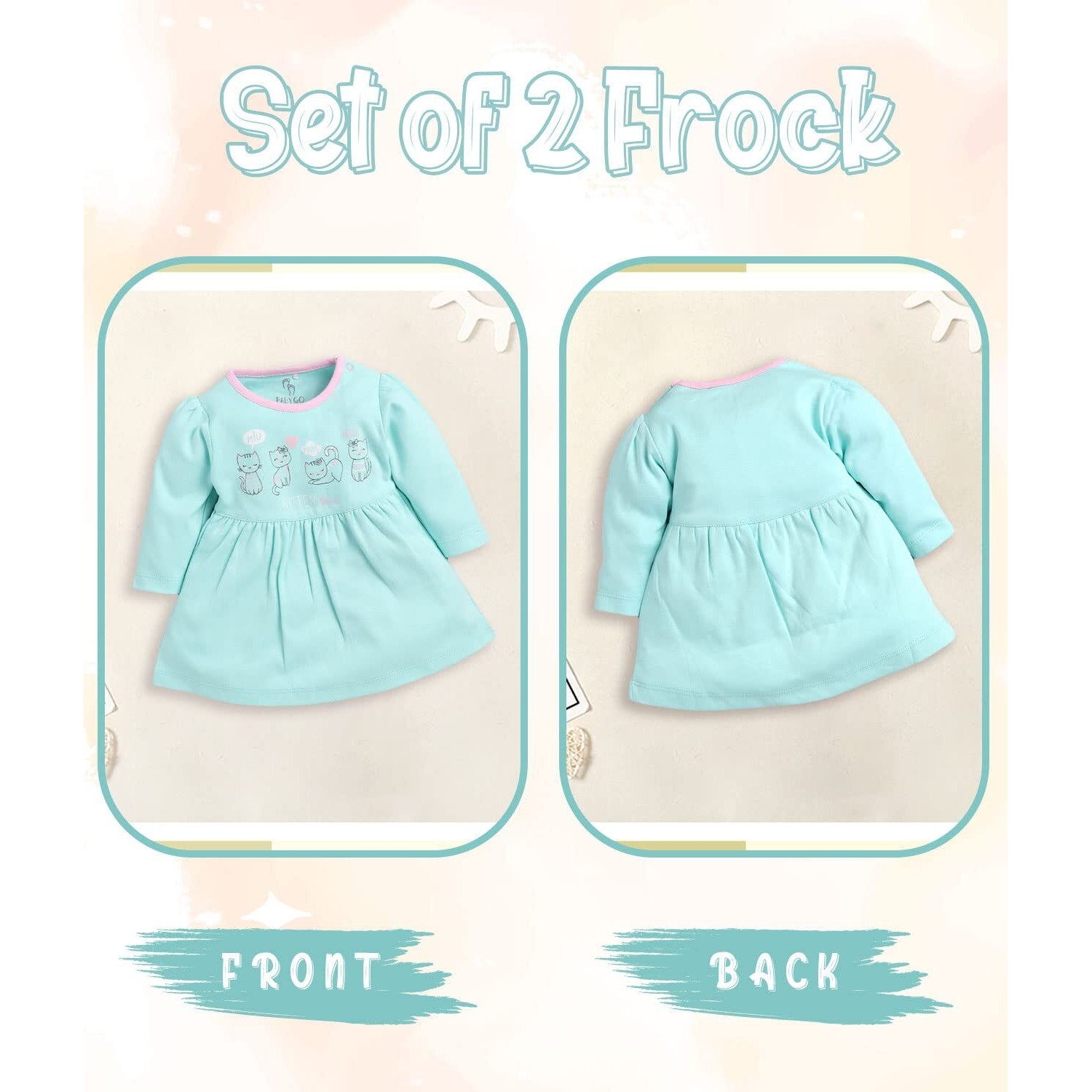 BABY GO Full Sleeve Regular Round Neck A Line Frocks for Baby Girls (Pack of 2) Pink