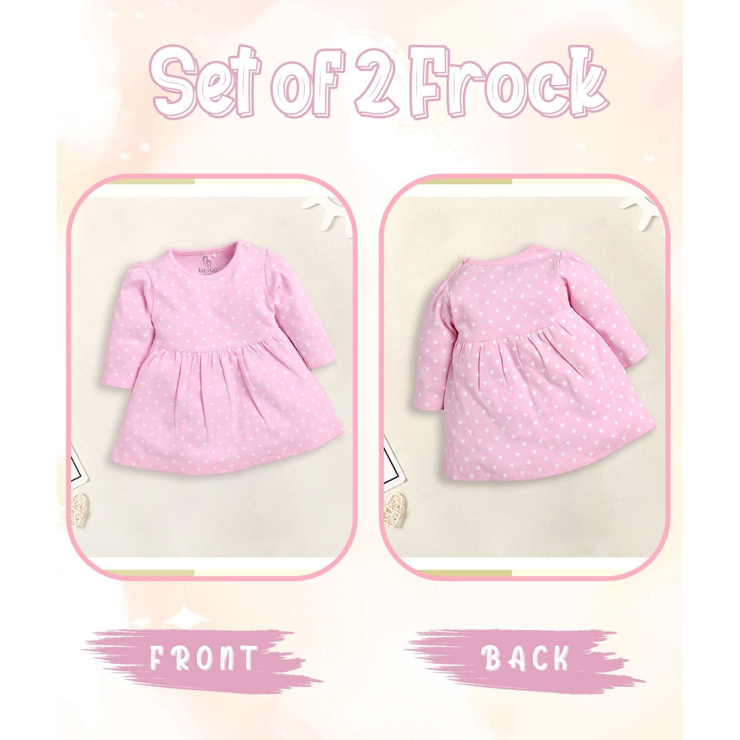 BABY GO Full Sleeve Regular Round Neck A Line Frocks for Baby Girls (Pack of 2) Pink