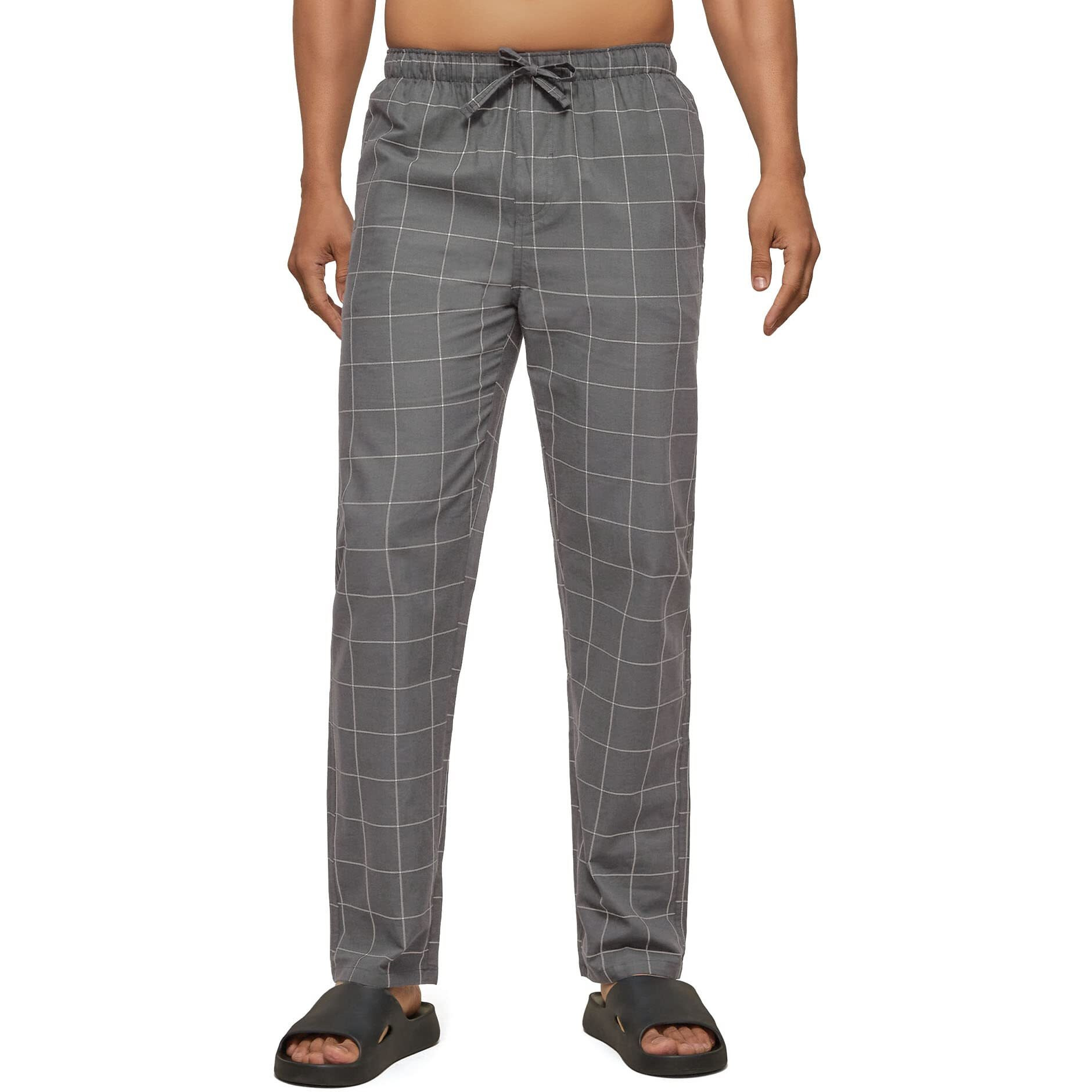 XYXX Men's Super Combed Cotton Checkered Checkmate Pyjamas [Pack of 2] Elasticated Waist, Drawstring | Loungewear for Men in Lime, Grey Checks