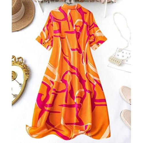 Leriya Fashion Dress for Women | One Piece Dress for Women | Beach Dress for Women (Large, Orange)