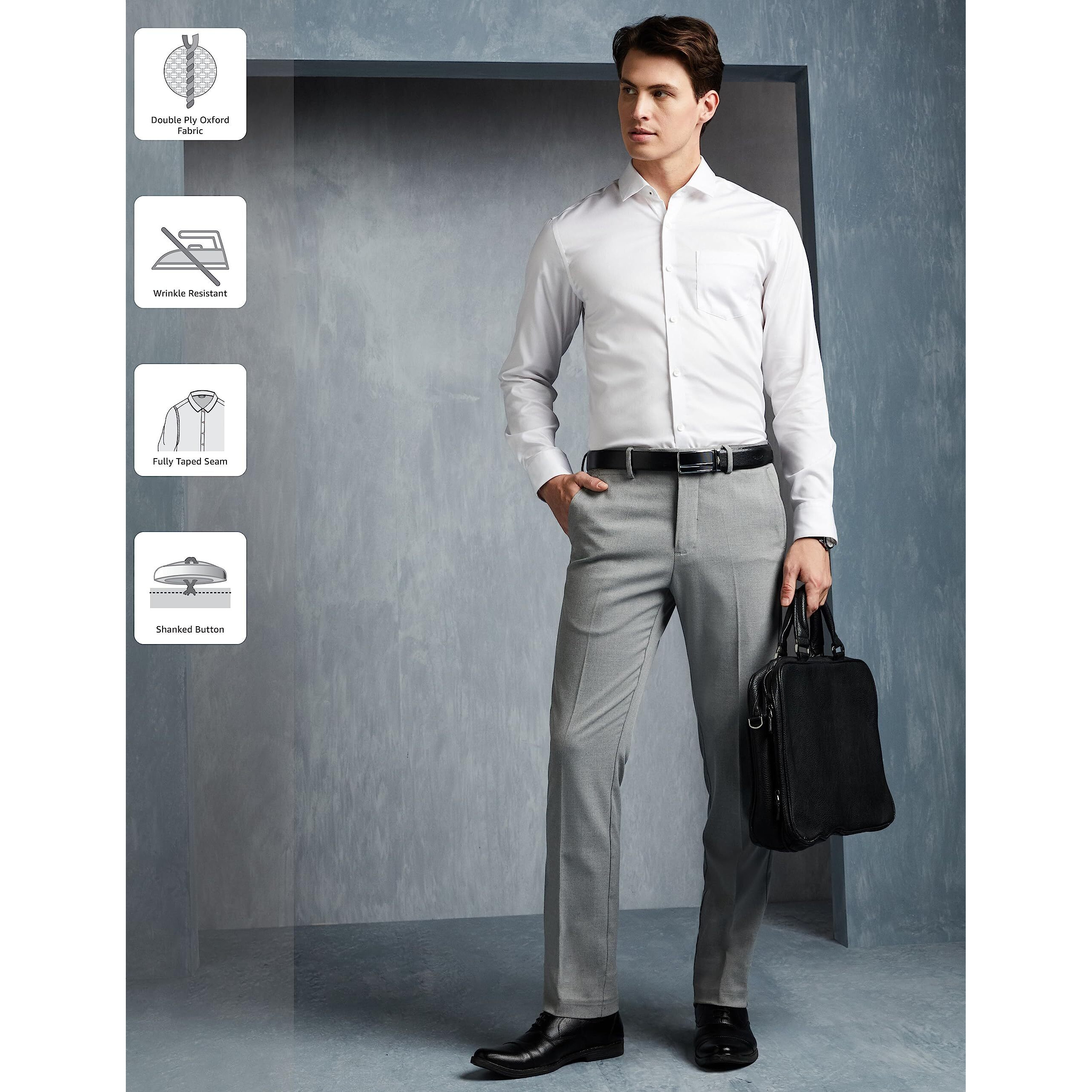 Symbol Premium Men's Wrinkle-Resistant Regular Fit Cotton Formal Shirt (SS23-SMP-FS-01_White_42)