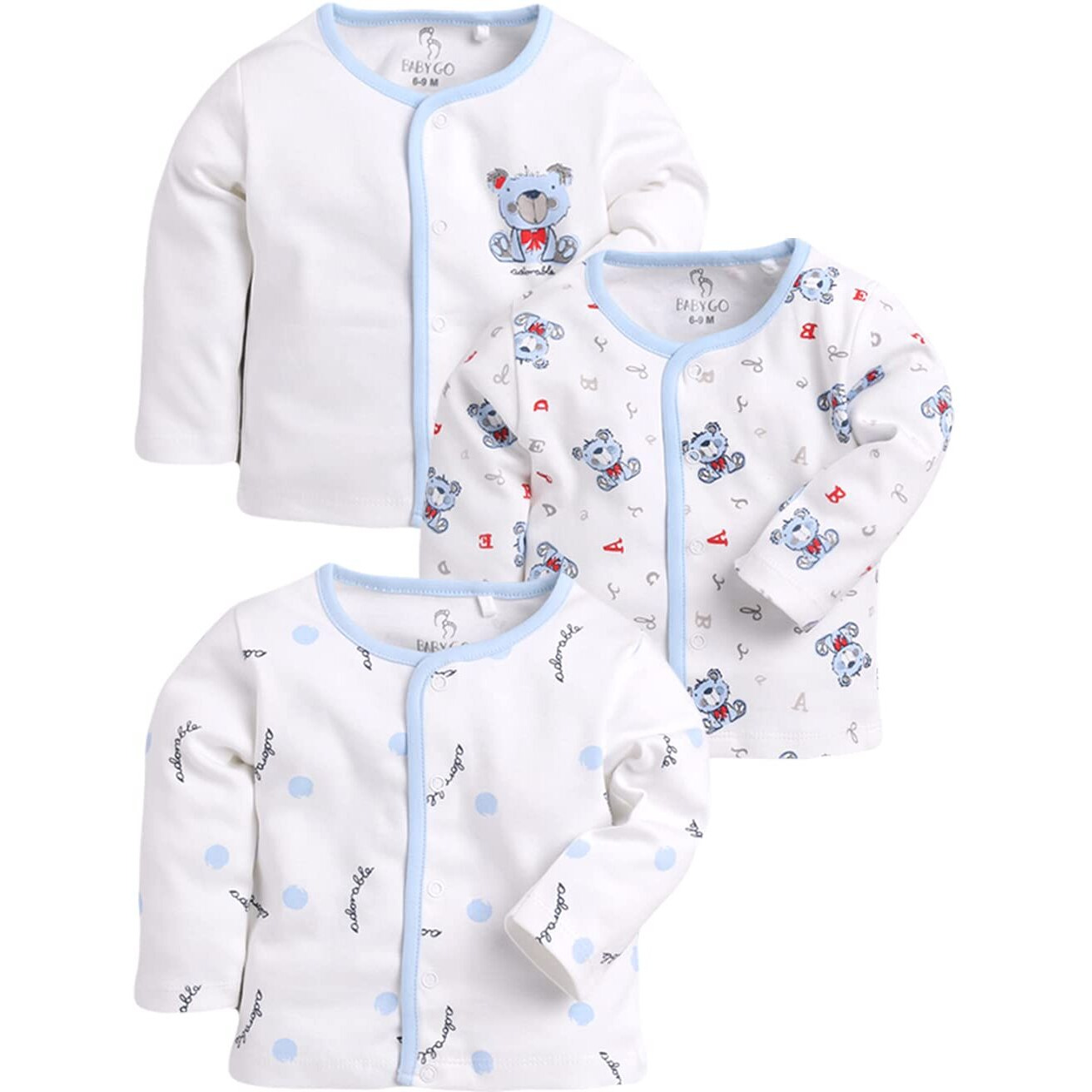 BABY GO Baby Boy 0-3M,3-6M,6-9M,9-12M Full Sleeves 100% Pure Cotton T-Shirt Combo Pack Of 3 (White)