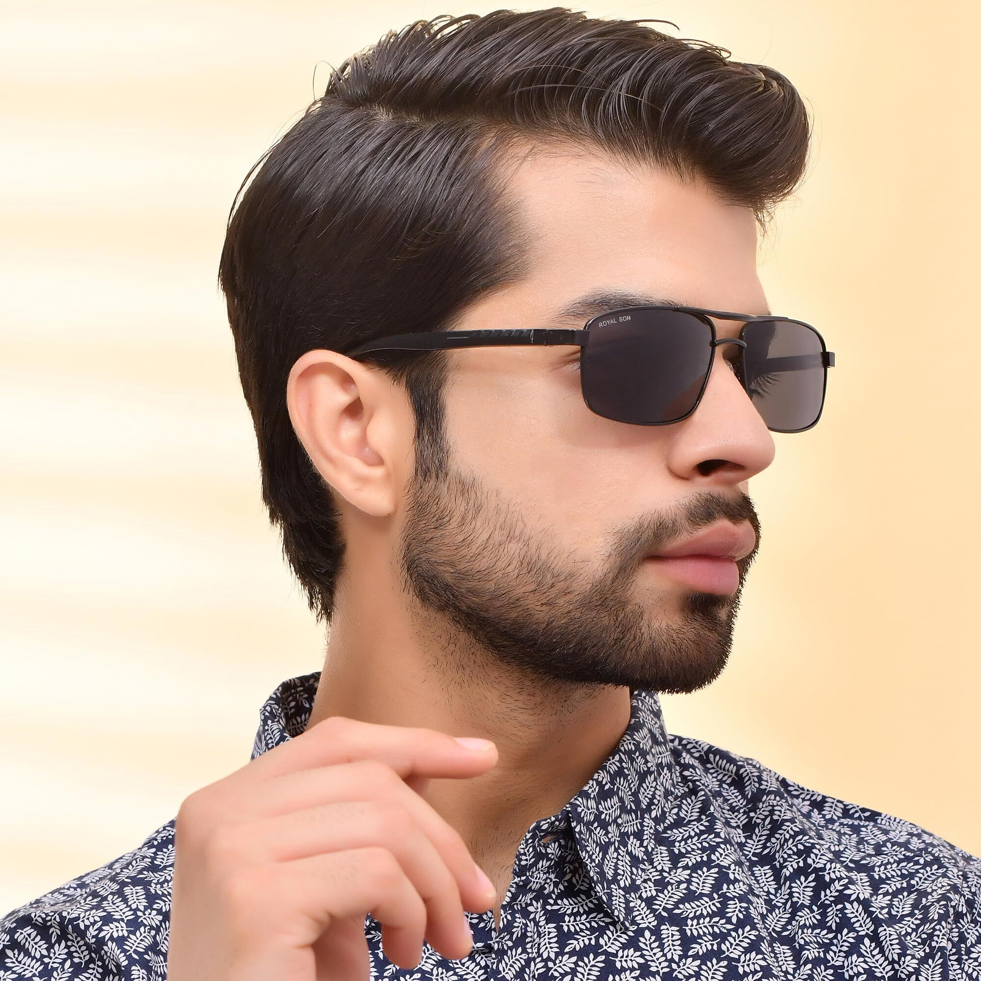 ROYAL SON Men Rectangular Polarization Sunglasses Black Frame, Black Lens (Large) - 1 Sunglasses, 1 Cleaning Cloth, 1 Glasses Box