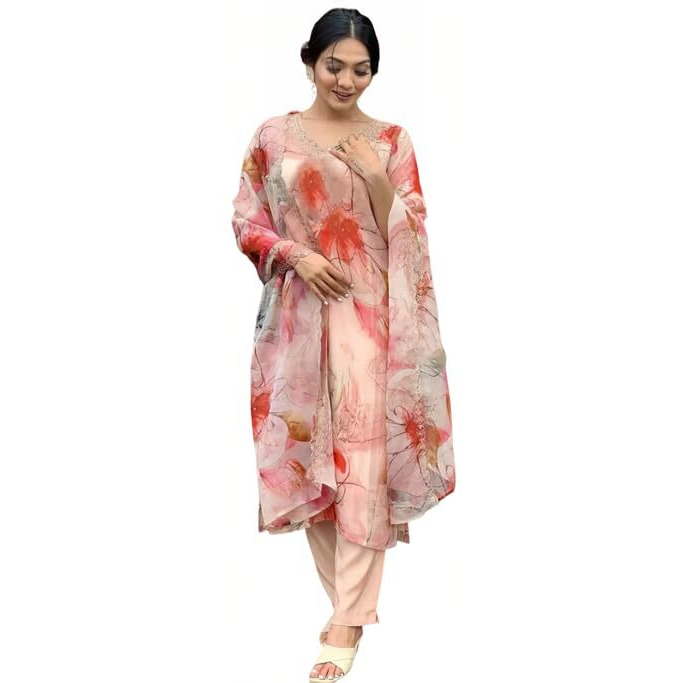 SHIENZY Women's Cotton Blend Kurta Set (SHZ1499_Pink_S)