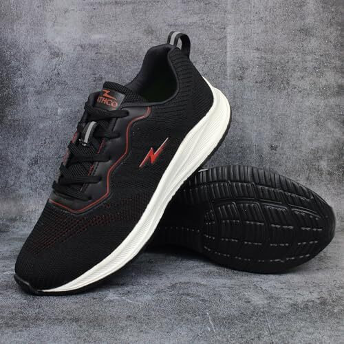 ATHCO Men's Akron Black Red Running Shoes_9 UK (ATHST-15)