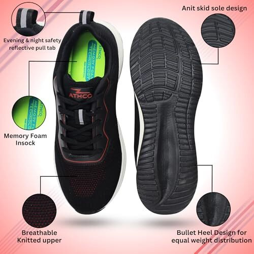 ATHCO Men's Akron Black Red Running Shoes_9 UK (ATHST-15)
