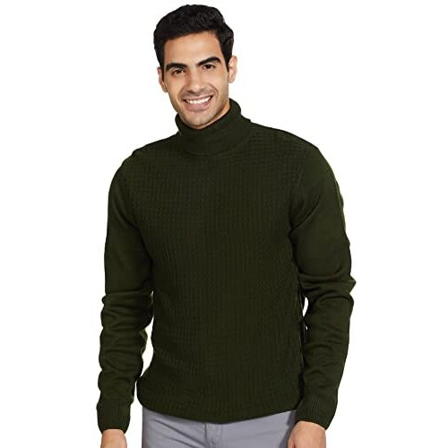 Amazon Brand - Symbol Men's Acrylic High Neck Sweater (SWR-06_Olive_Medium_Olive_M)