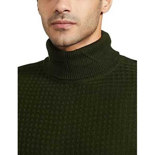 Amazon Brand - Symbol Men's Acrylic High Neck Sweater (SWR-06_Olive_Medium_Olive_M)